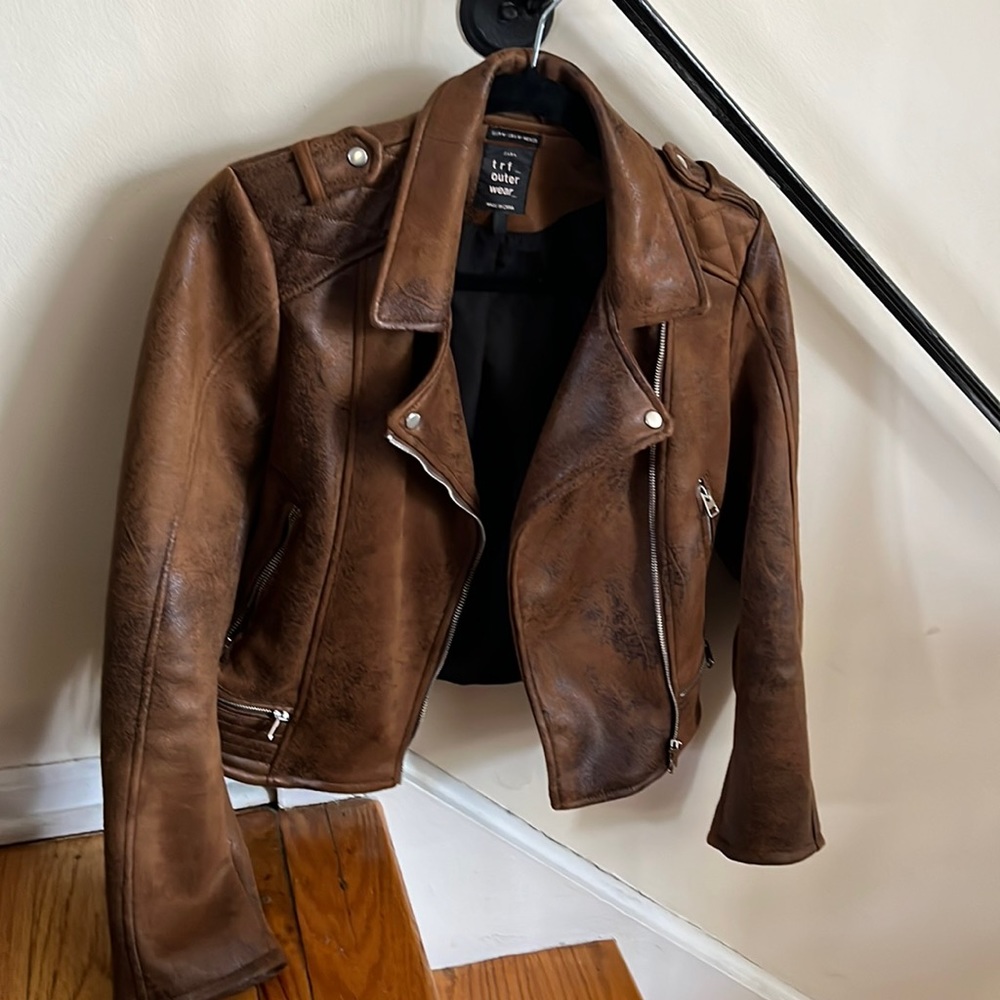 Brown faux leather coat Zara
